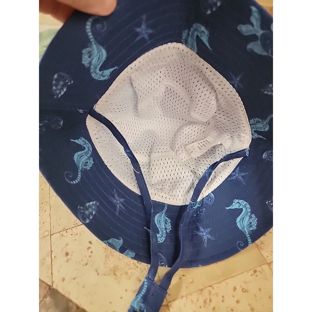 12-24M Baby Sun Hat UPF 50+ Protective Beach Wide Brim Baby Bucket Hat Fish Sea